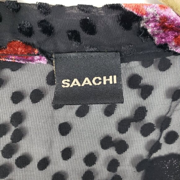 Saachi Anthropologie Dotty Velvet Burnout Kimono Black Pink Floral Wrap One Size - Picture 4 of 9